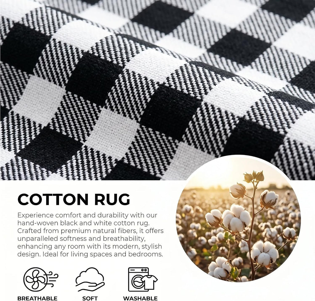 Black and White Buffalo Plaid Rug 3’x 5’, Halloween Door Mat, Washable Layering Rug for Front Door Entryway Porch Indoor Outdoor