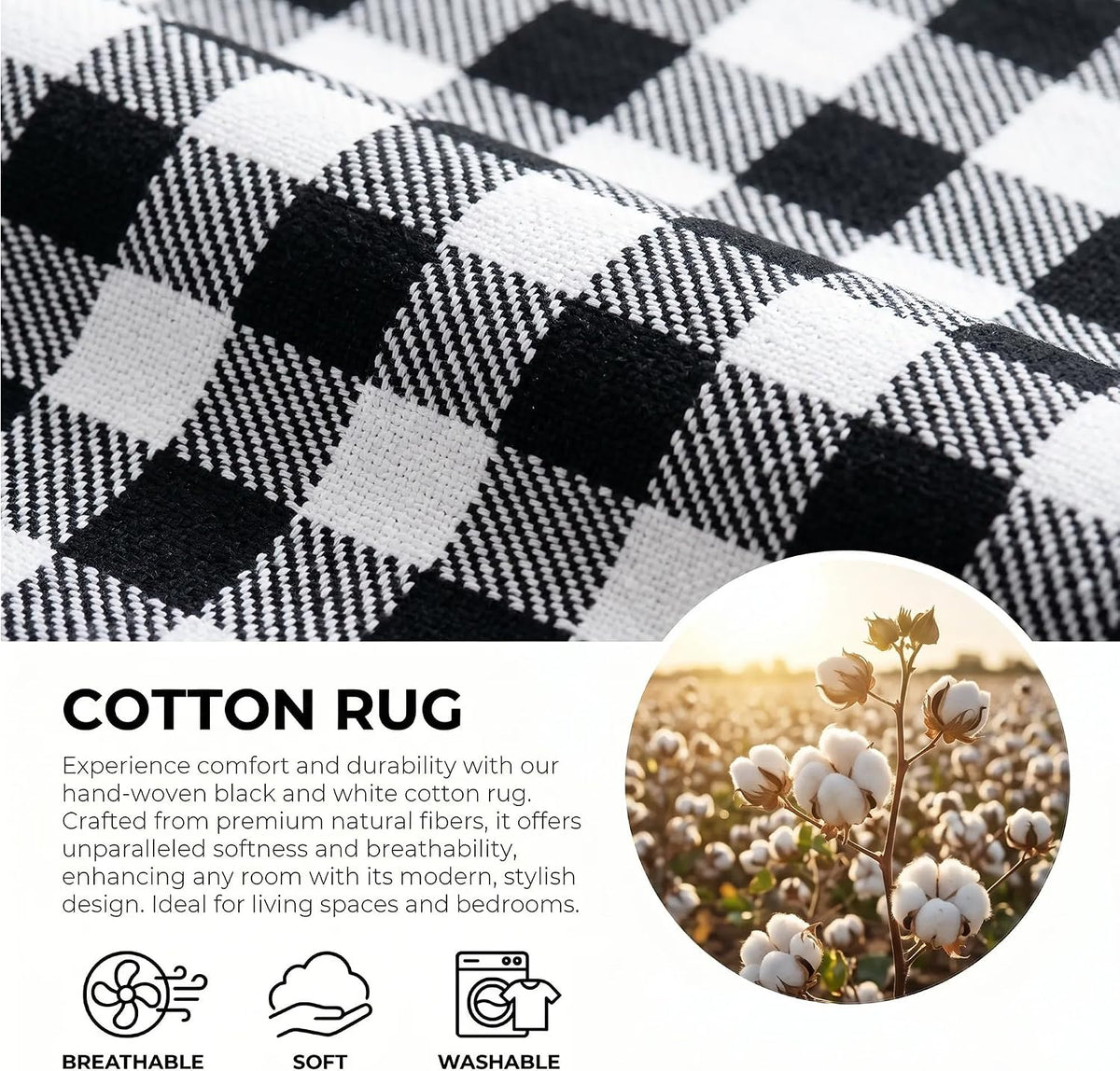Black and White Buffalo Plaid Rug 3’x 5’, Halloween Door Mat, Washable Layering Rug for Front Door Entryway Porch Indoor Outdoor