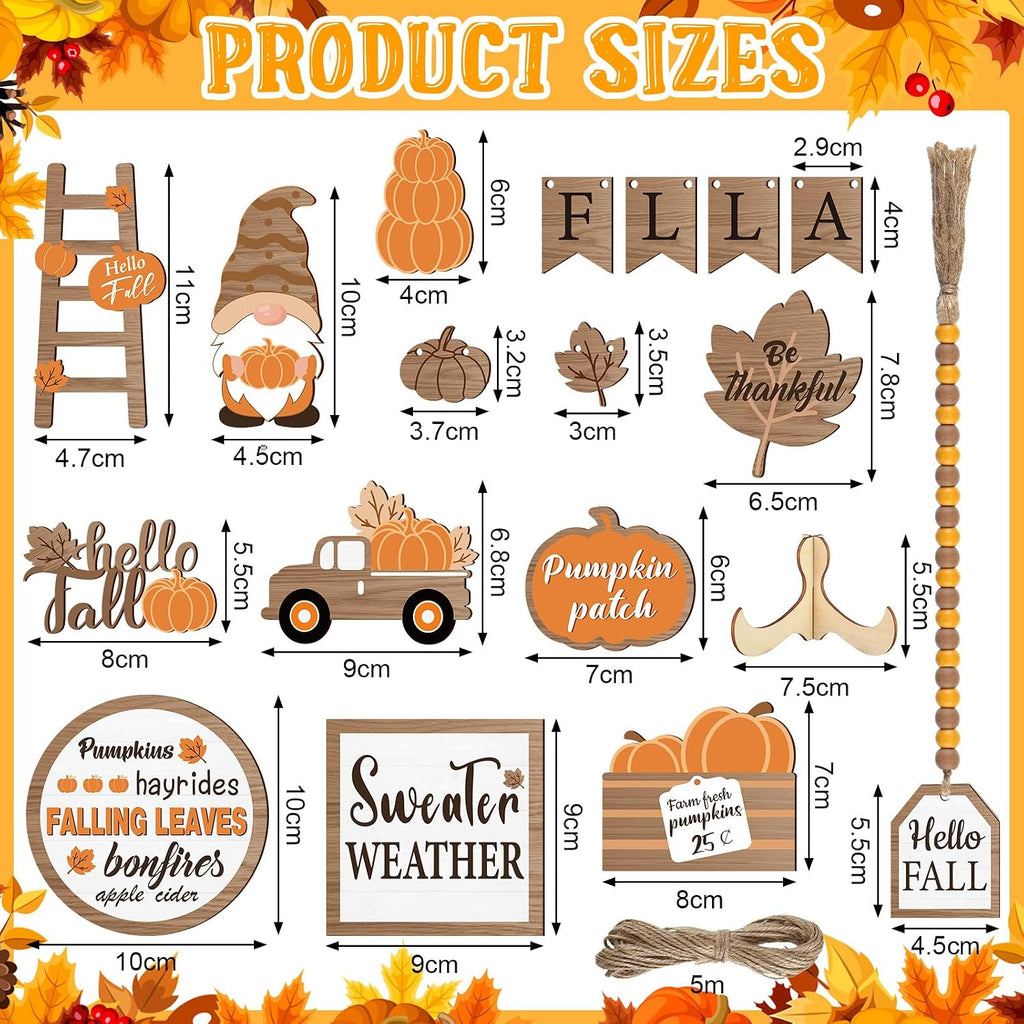 Maitys 21 Pcs Fall Tiered Tray Decor Set Hello Fall Pumpkin Gnome Truck Wood Sign Rustic Farmhouse Thanksgiving Wood Bead Decorative Tabletop Sign for Home Autumn Thanksgiving Harvest Table Shelf