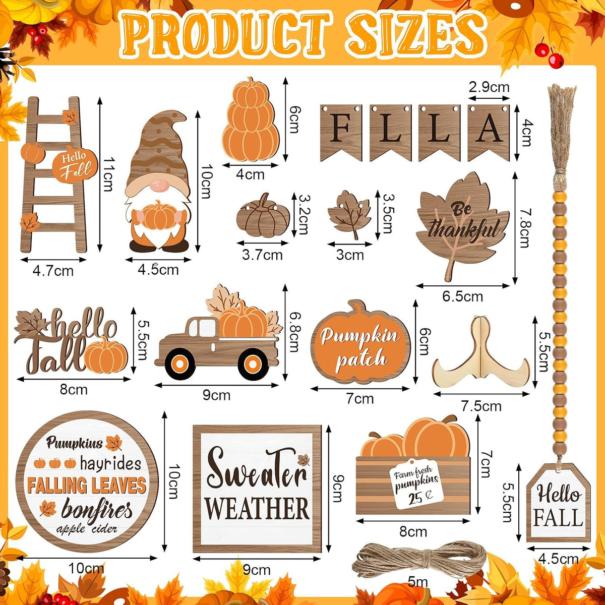 Maitys 21 Pcs Fall Tiered Tray Decor Set Hello Fall Pumpkin Gnome Truck Wood Sign Rustic Farmhouse Thanksgiving Wood Bead Decorative Tabletop Sign for Home Autumn Thanksgiving Harvest Table Shelf