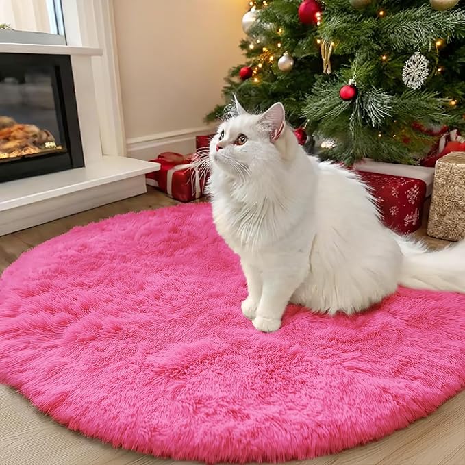OLANLY Hot Pink Round Rugs for Bedroom by OLANLY