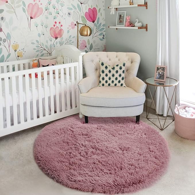 Amdrebio Blush Fluffy Round Rug 4Ft - Image 5