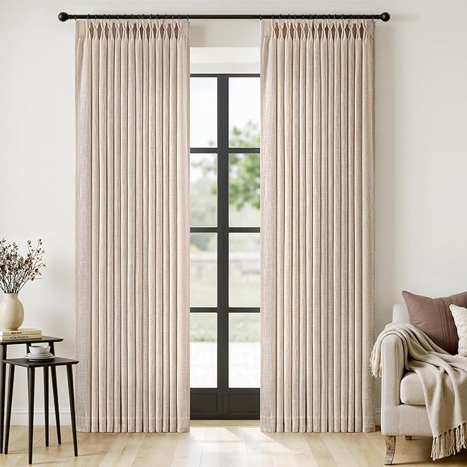 MIULEE Pinch Pleated Thick Linen Curtains 96 Inches Long 2 Panels by MIULEE