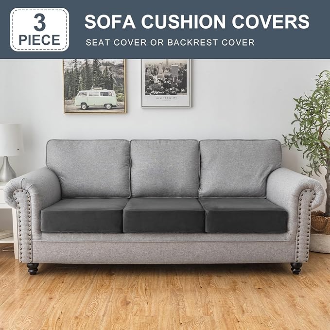 Couch Cover Stretch Velvet Sofa Cushion Cover 3-Piece - Image 3
