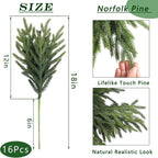 16Pcs 18"Lifelike Touch Artificial Norfolk Pine Branches for Vase Christmas