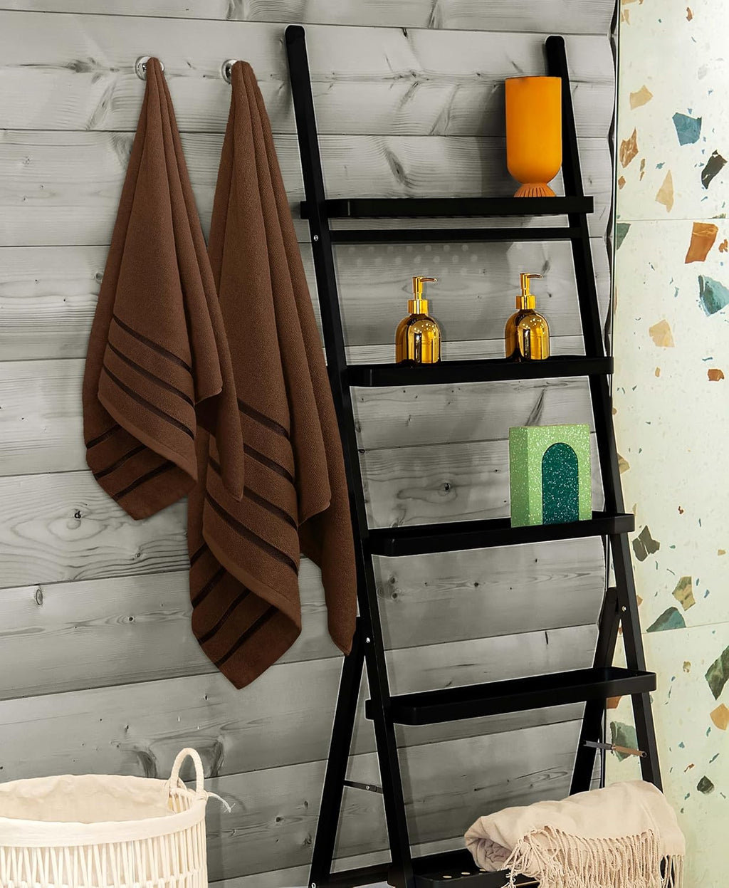 Utopia Towels 8 Piece Luxury Towel Set, 600 GSM, Viscose Stripe, Brown