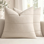 MIULEE Decorative Linen Throw Pillow Covers 20x20 Natural Beige Striped