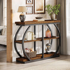 Tribesigns 41.3" Console Table, Industrial 3-Tier Entryway Table with Arched Metal Frame and Storage Shelves for Living Room, Hallway, Rustic Brown