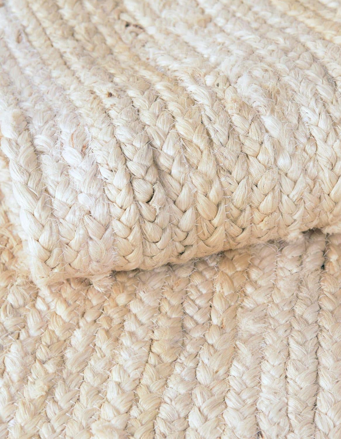 Unique Loom Braided Jute Collection Area Rug - Dhaka (1' 2" x 6' 1" Table Runner, White)