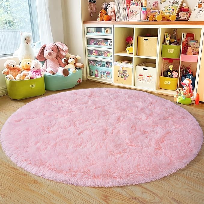 3'x3' Round Pink Rugs for Girls Bedroom, Ultra Soft Fluffy Circle Rug for Kids - Image 8