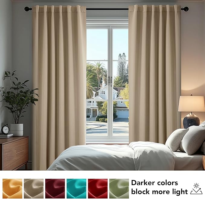 Deconovo Blackout Curtains, Thermal Insulated, W42 x L63 2 Panels, Back Tab - Image 4