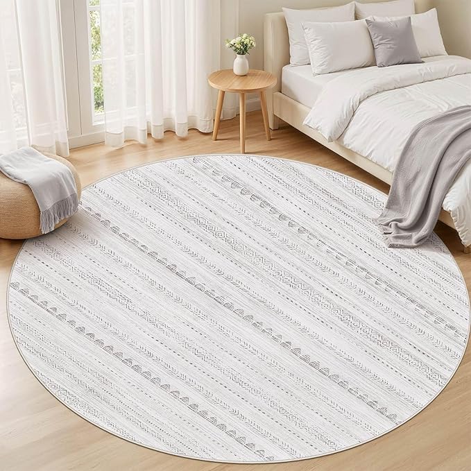 Nakagishi Round Rug Boho Area Rugs: 5x5 Washable Large Circle Neutral Soft - Image 5