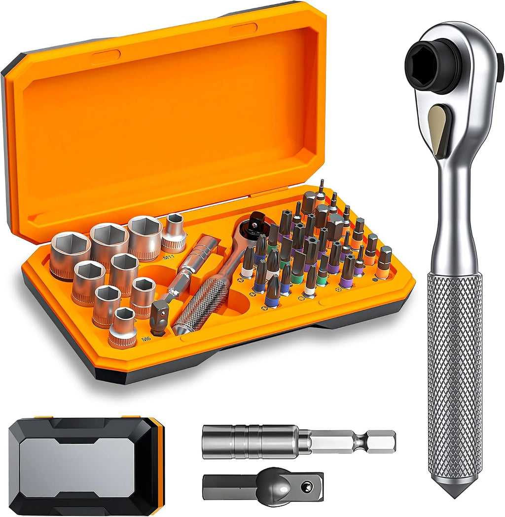 42-in-1 ratchet socket screwdriver set, 70N. m torque, 72-tooth ratchet wrench, S2 steel drill bit and Cr-V sleeve - portable tool kit for car, bicycle, motorcycle and home repair.