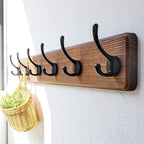 Coat Rack Wall: 24" Long, Patented, Heavy-Duty, 6-Double-Hooks Wooden Wall Mounted Coat Rack Coat Hanger Hook Rail for Winter Coats Hat Jacket Clothing, Natural & Black