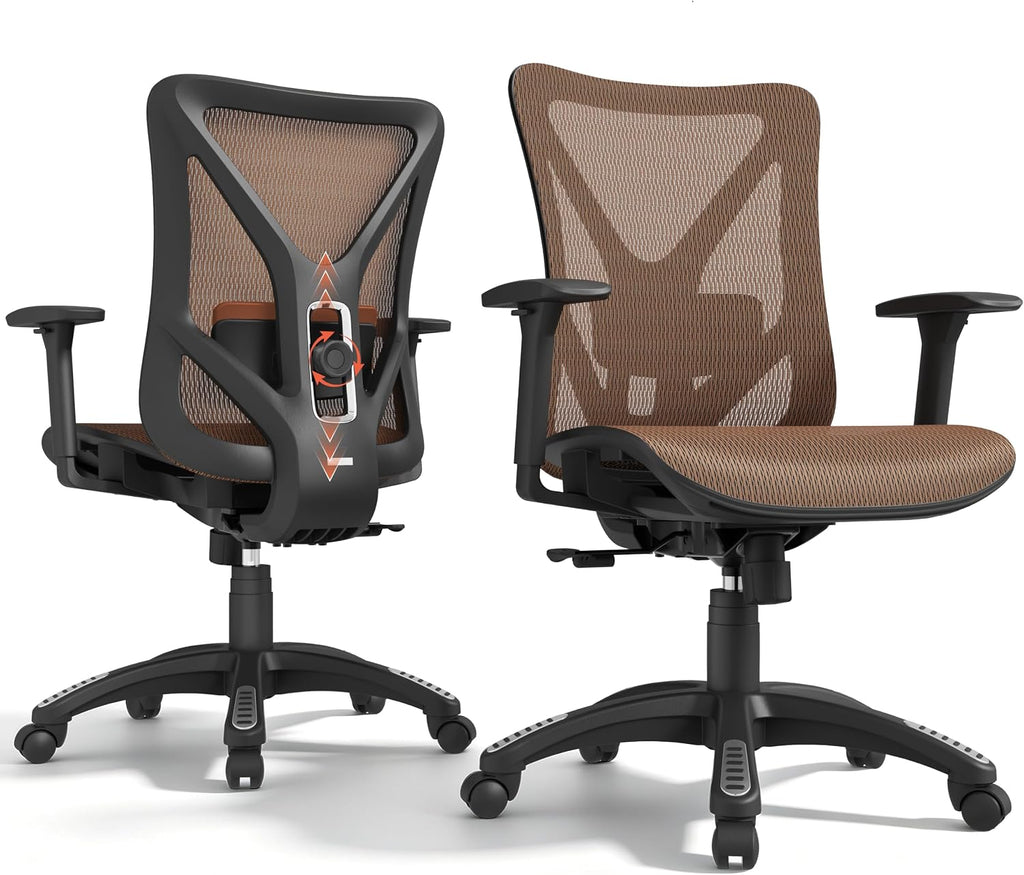 Ergonomic Office Chair, Mesh Computer Desk Chairs with BIFMA X5.1 Certified, Adjustable Lumbar Support, 3D Arm, Tilt Back, Wide Seat, Comfy Swivel Work Task Chair for Company and Home (Sunset Orange)