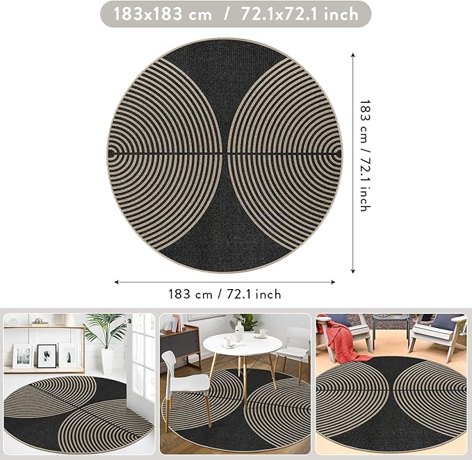 Lahome Enfys Modern Rainbow Round Rug, 6ft Easy Jute Circle Patio Rug Washable - Image 2