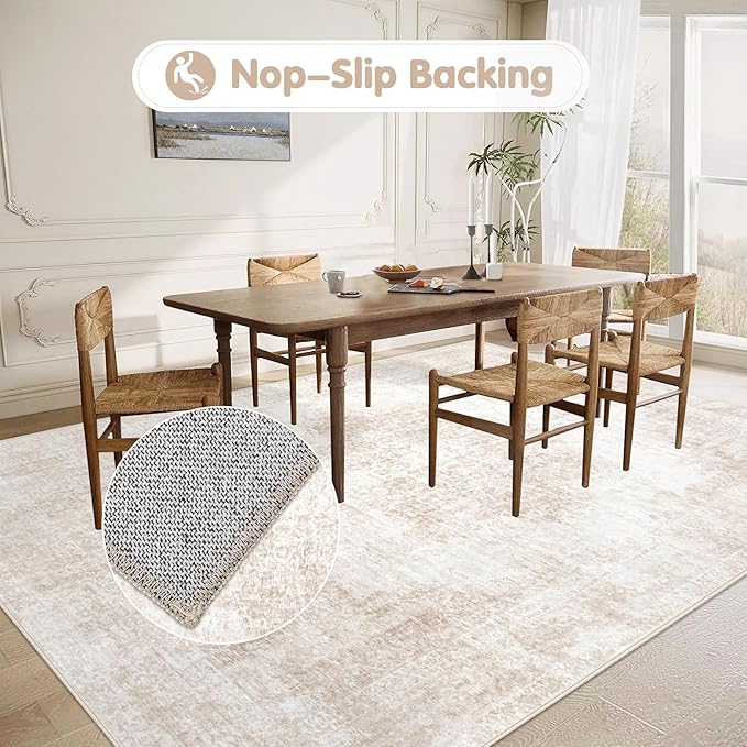 Area Rug 6x9 Vintage Rugs: Washable Living Room Rug Retro Medallion Distressed - Image 4