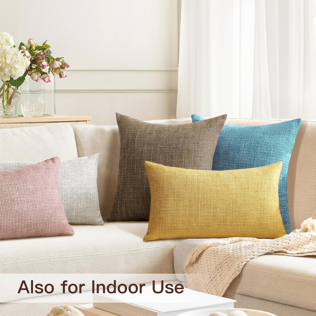 Artscope Outdoor Waterproof Throw Pillow Covers 18x18 Inch Decorative Linen Outdoor Pillows Cushion Case for Patio Couch Sofa - Beige