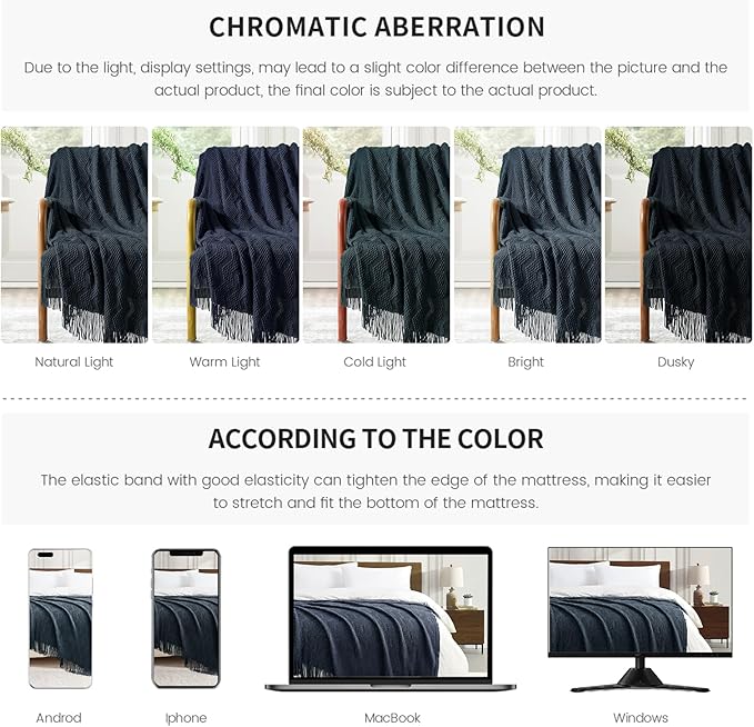 BOURINA Navy Throw Blanket 50x60 Inches Throw Textured Solid Soft Ripple Throws - Image 8