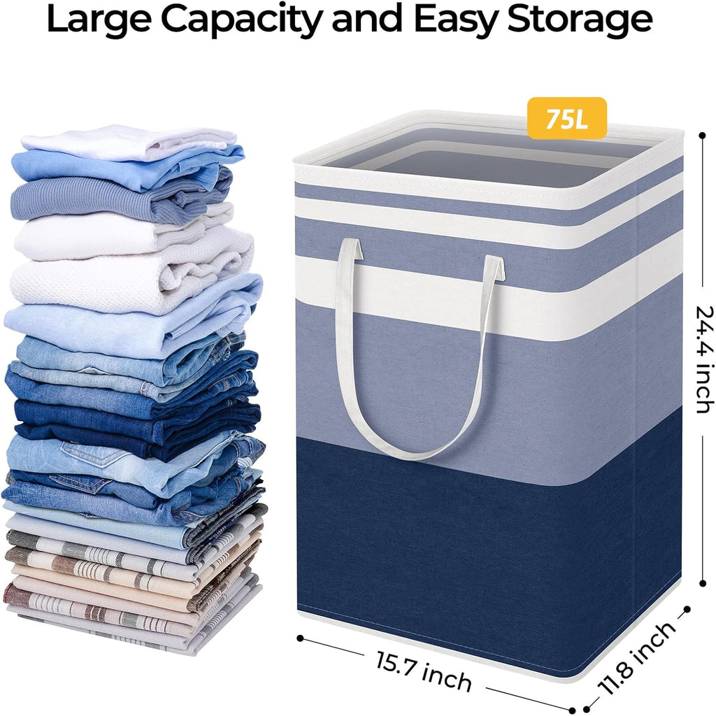 HomeHacks 2 Pack Large Laundry Baskets, Laundry Hampers Bags (Blue 75Lx2)