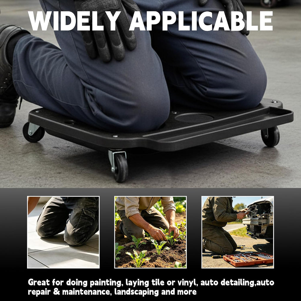 Rolling Knee Creeper Durable Knee Pads, Black, 2 Pack