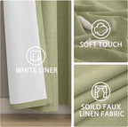 Yakamok Sage Green Linen Curtains 100% Blackout 90 Inches Long, Room Darkening - Image 6