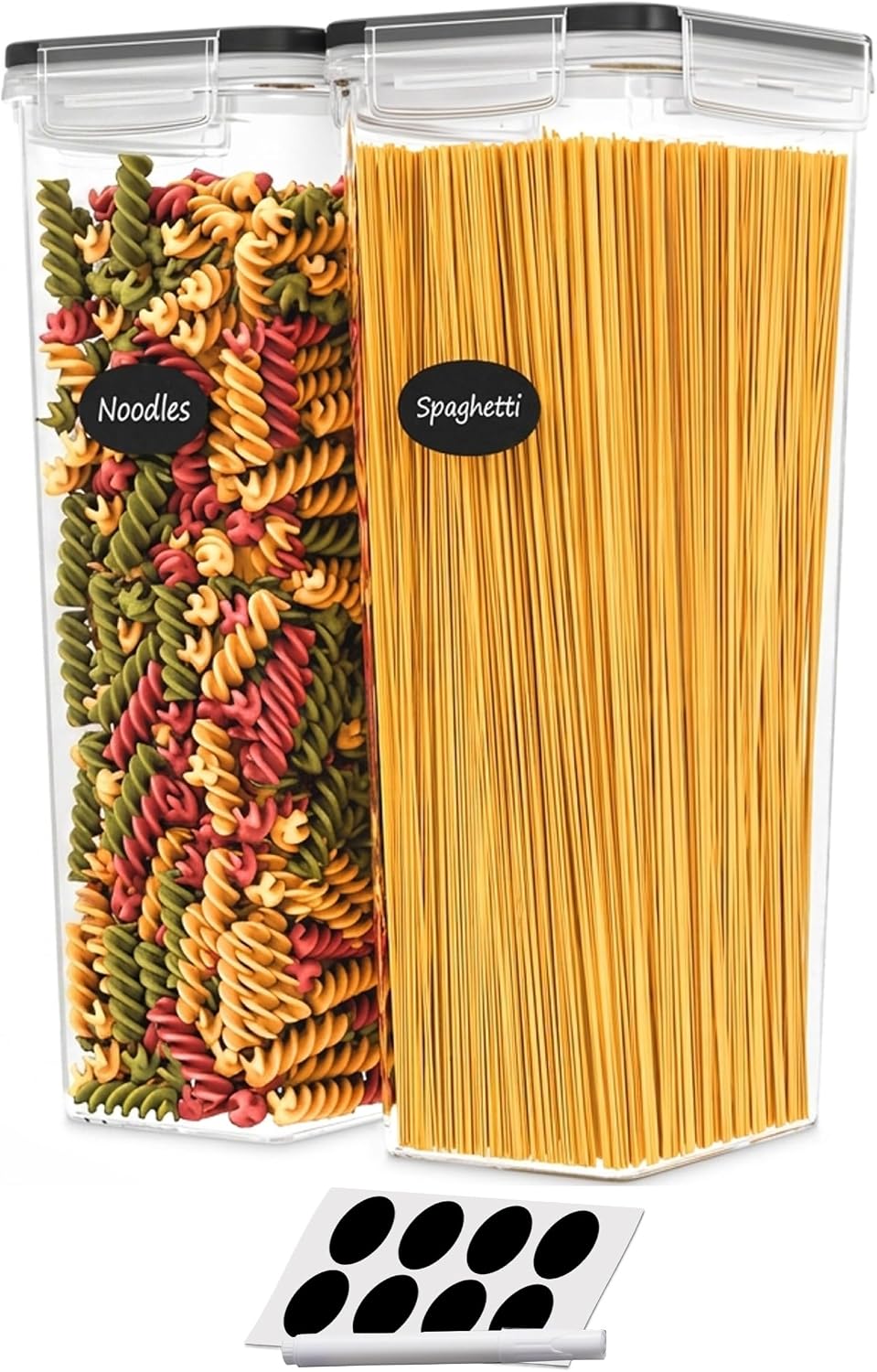 Large Airtight Food Storage Containers with Lids Set of 4 3.2L - 102 fl. oz Pasta storage Containers, BPA Free Plastic Spaghetti container - Air Tight Canisters for Kitchen Pantry Organization
