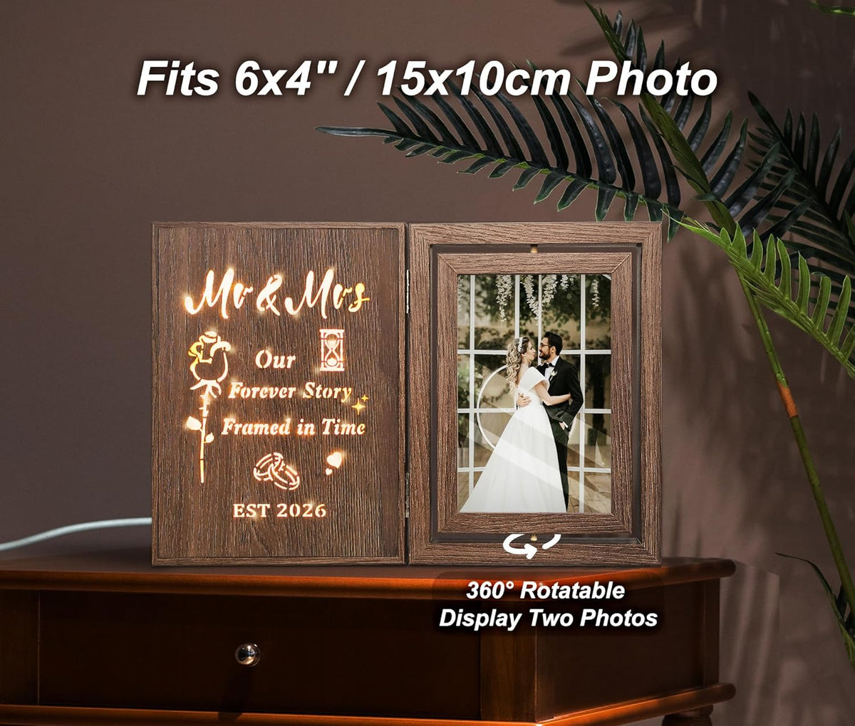 EYITUPC Rotating Light Up Mr Mrs 2026 Wood Frame Bridal Shower Wedding Gift