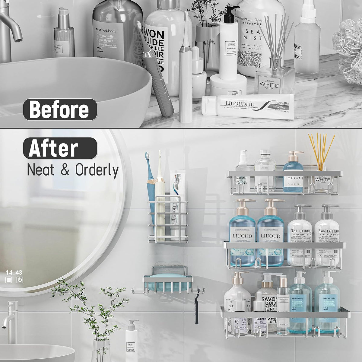 5 Pack Shower Caddy for Inside Shower,Chrome Silver Bathroom Storage