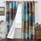 Blue Rust Abstract Curtains for Living Room Bedroom, 52W x 84L, 2 Panels