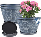 Outdoor Flower Pots Set of 3, 11 Inch, Blue
