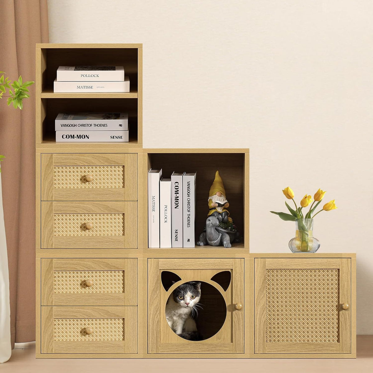 FUSUNBAO Magic DIY Cube Storage Organizer Stackable Cubes for Home Books Clothes Toy -Modular Cubby Storage System -Closet Organizer -Bookcase Closet (Yellow Oak, 1 Layer Cube)