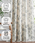 Jinchan Linen Floral Curtains 63 Inch Length - Image 4