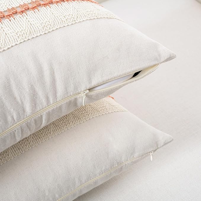 Fancy Homi Set of 1 Boho Coral Lumbar Decorative Throw Pillow Cover 12x20 Inch - Image 3