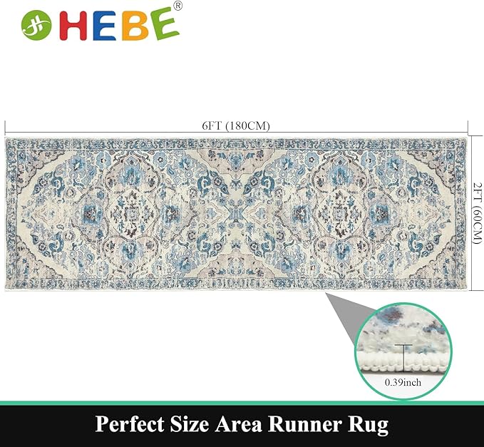 HEBE Hallway Runner Rug 2'x6' Washable Vintage Distressed Area Rugs Non Slip - Image 2