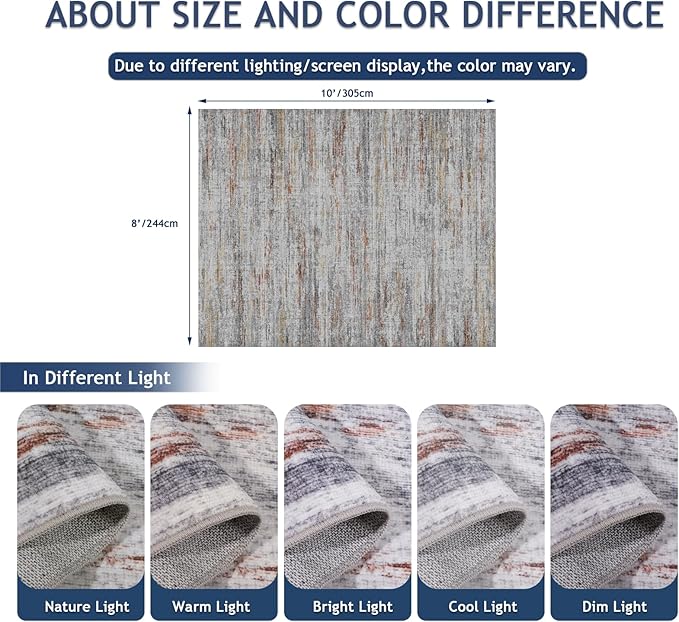 8x10 Area Rugs for Living Room, Modern Abstract Non-Slip Backing Washable Rugs - Image 2