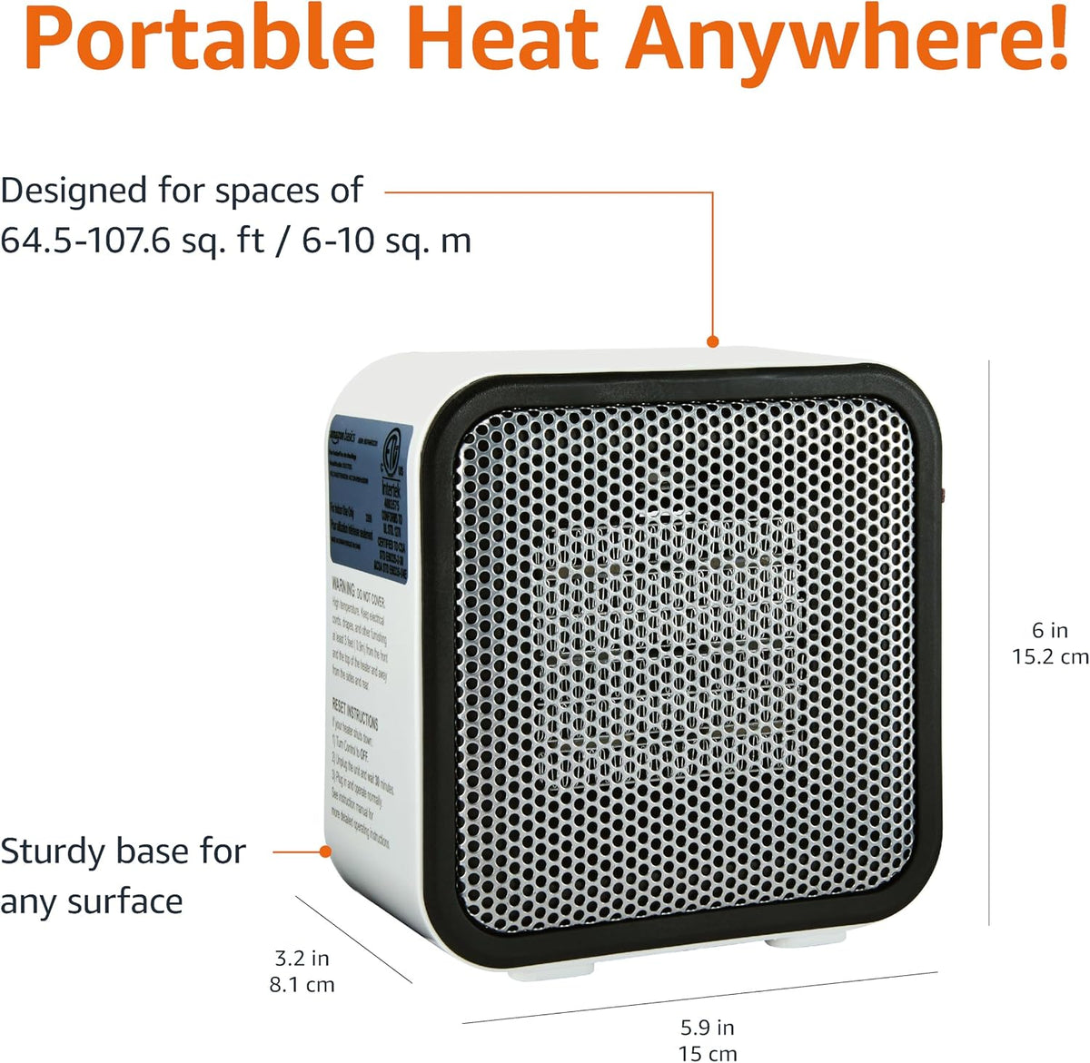 Amazon Basics Ceramic Space Heater, Portable Mini Heater for Office Desk, Fast Heating, Efficient, Indoor Use, 500W, With Tip-Over Protection, Lightweight 1.4 lbs,