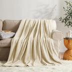 KMUSET Super Soft Throw Blanket Premium Silky Flannel Fleece Twin Size Beige - Image 3