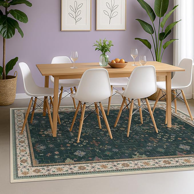 Hazo Haus Vintage Dark Green 6x9 Dining Room Rugs - Image 3
