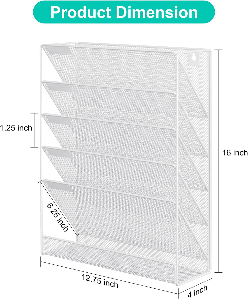 EasyPAG 5 Tier Wall File Holder, Mesh Hanging Folder Organizer with Classify Label, Versatile Desk File Holder, Vertical Wall Mounted Mail Organizer for Office Home Cubicle, White
