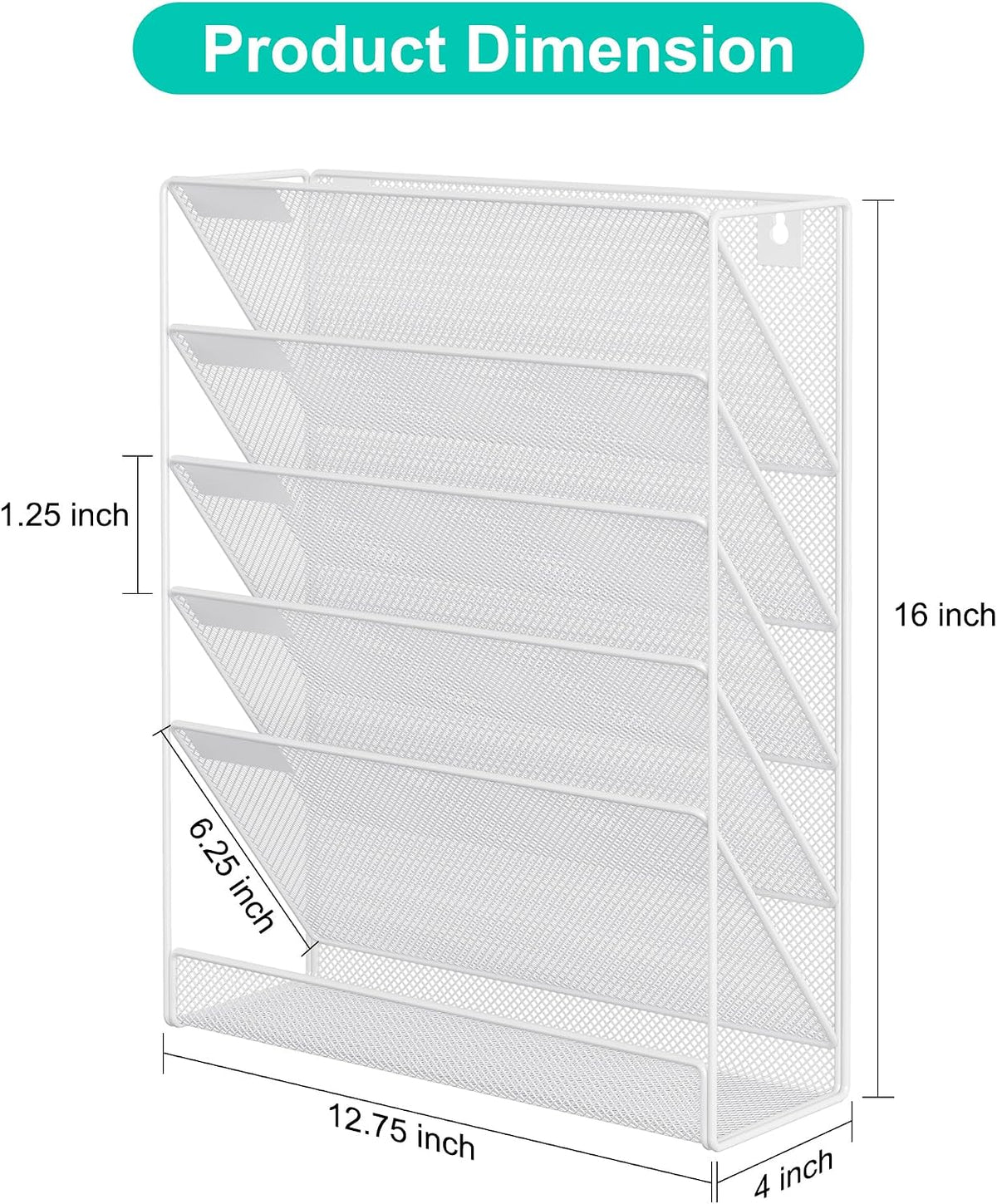 EasyPAG 5 Tier Wall File Holder, Mesh Hanging Folder Organizer with Classify Label, Versatile Desk File Holder, Vertical Wall Mounted Mail Organizer for Office Home Cubicle, White