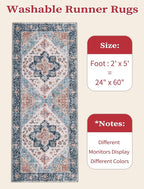 SERISSA Boho Washable Runner Rug, 2x5 Rug Non-Slip Vintage Blue Orange Hallway - Image 2