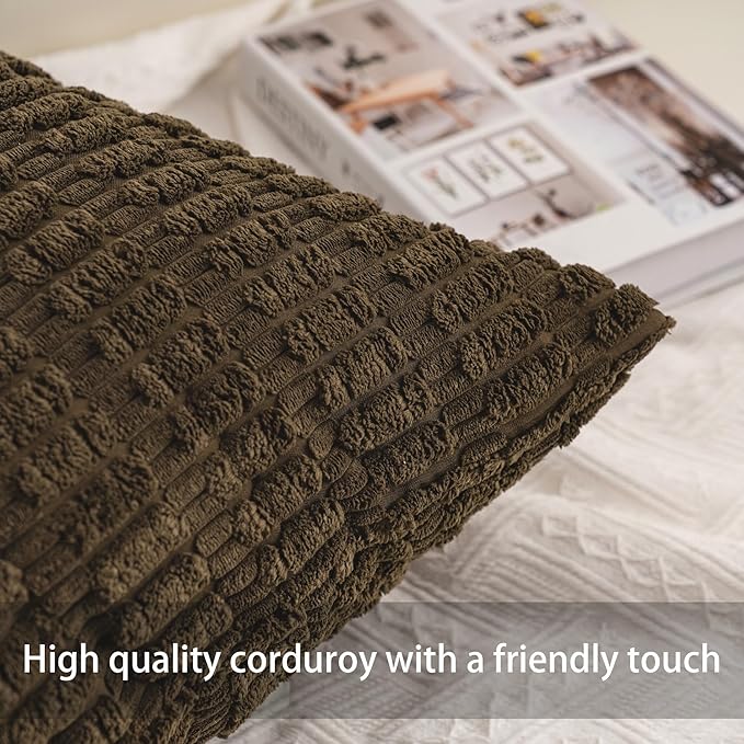Pack of 2 Corduroy Decorative Throw Pillow Covers 12x20 InchSoft Striped Pillow - Image 2