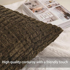 Pack of 2 Corduroy Decorative Throw Pillow Covers 16x16 Inch Soft Striped - Image 2