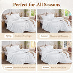 JOLLYVOGUE Bright White Queen Comforter Set,3pcs Ruffle Seersucker Bed Set