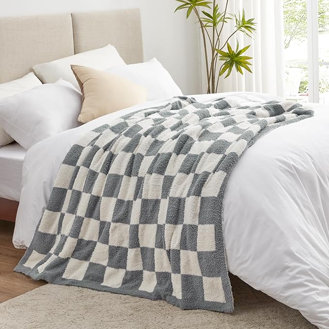 EXQ Home Checkered Throw Blanket, Knitted Blanket - Image 2