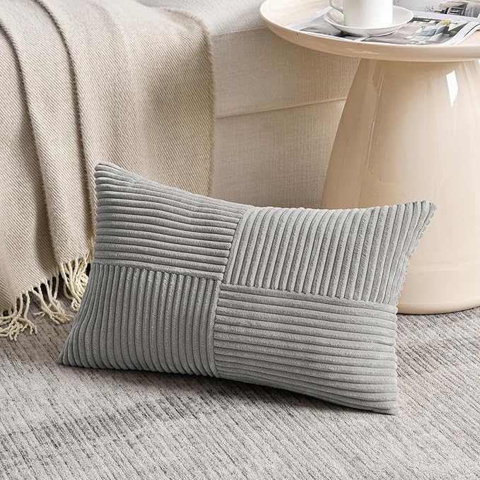 Fancy Homi 2 Packs Neutral Grey Lumbar Decorative Throw Pillow Covers 16x26 Inch - Image 2