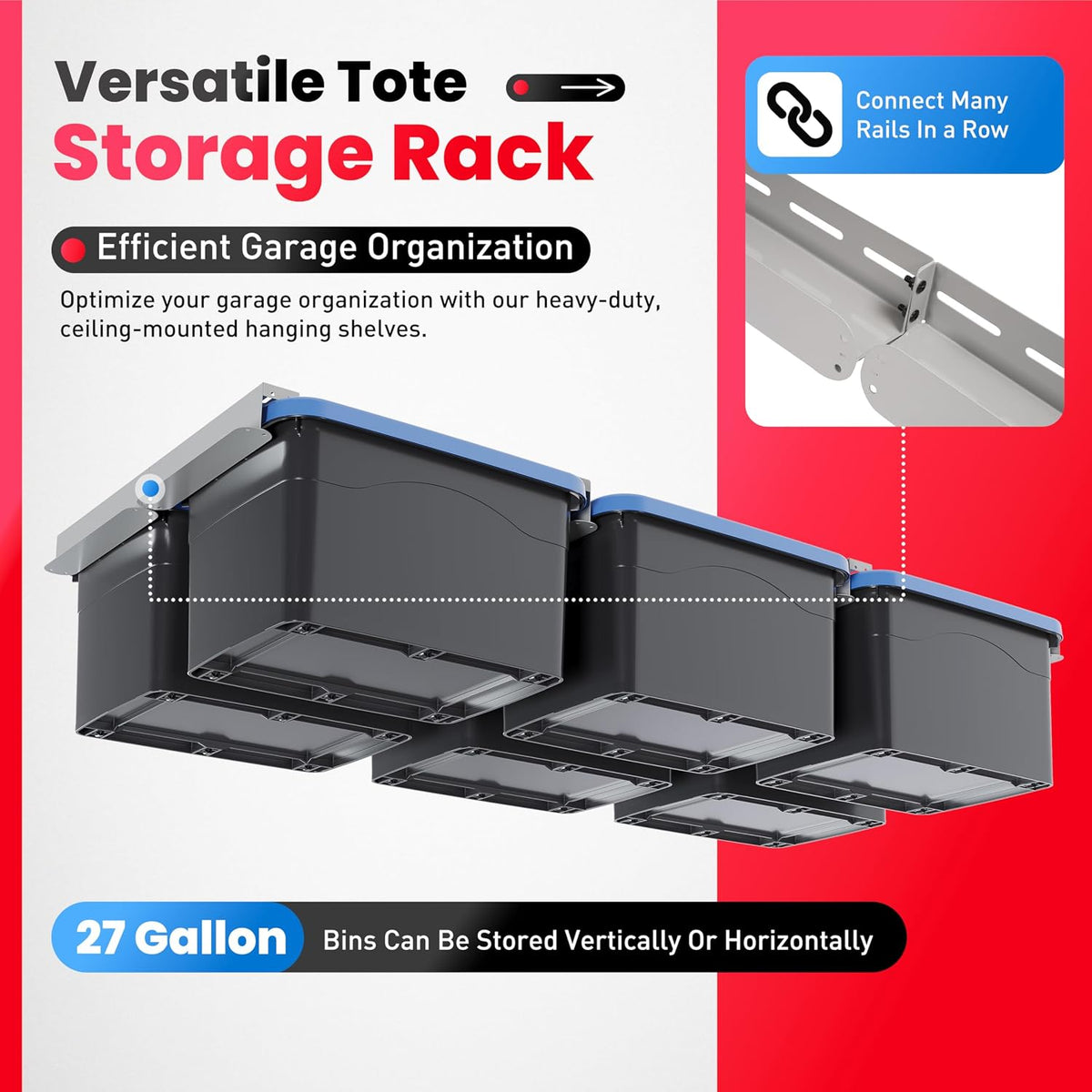 8pcs Heavy Duty Overhead Garage Storage Rack, Connectable Double