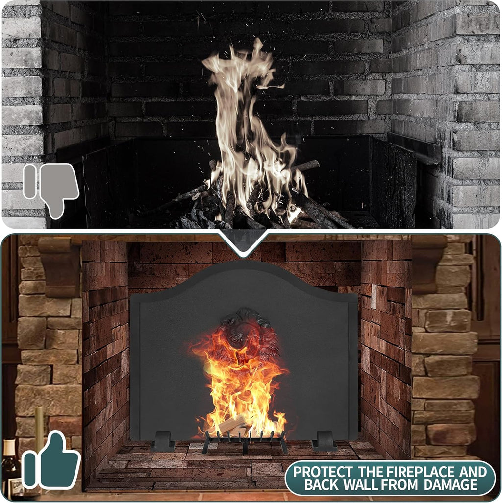 Firebacks for Fireplace- Iron Lion Fireback with Feet (19.5inch)