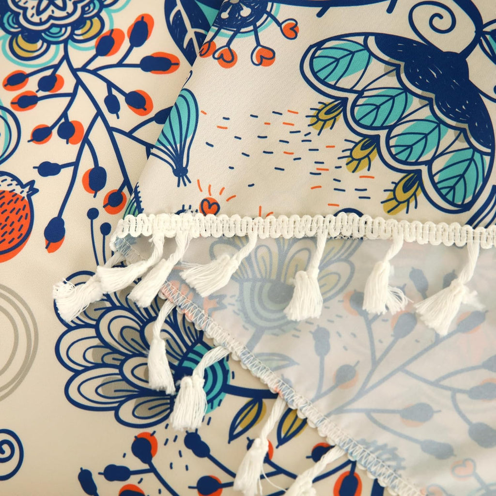 Boho Floral Tablecloth with Tassels 59"x86.6" Rectangular Table Cover
